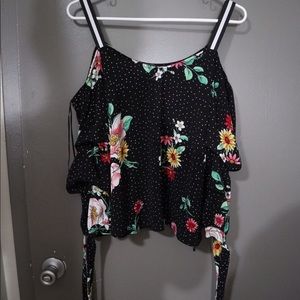 Black floral print blouse